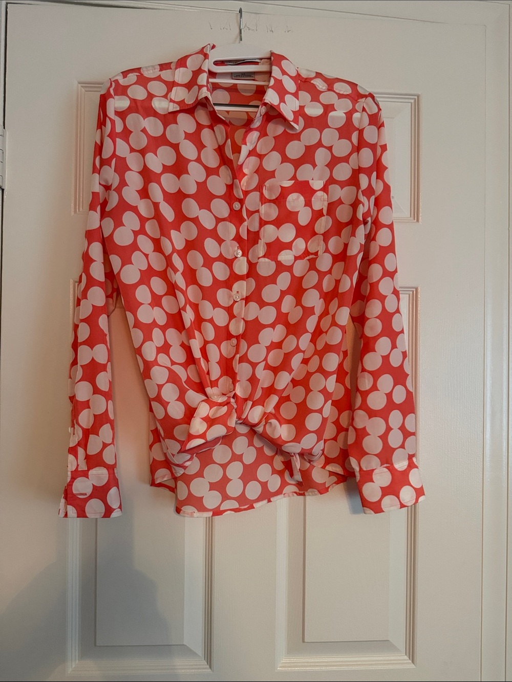 Van Heusen Coral and White Polka Dot Blouse - Picture 3 of 3